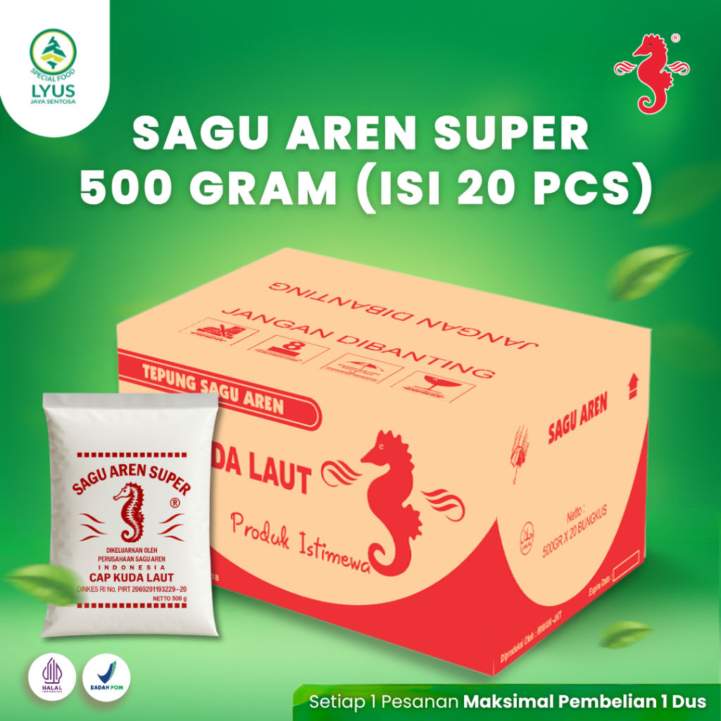 

Tepung Sagu Aren Kuda Laut 500 gr (Dus)