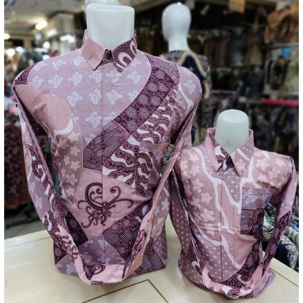 BATIK PINK TANGAN PANJANG COUPLE AYAH DAN ANAK