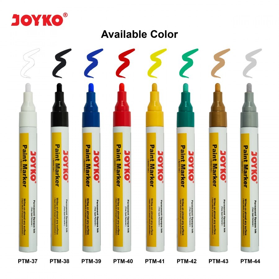 

(Khusus BATAM) Joyko PTM 37~44 Permanent Paint Marker (White, Black, Blue, Red, Yellow, Gold, Silver) | Spidol Cat Permanen