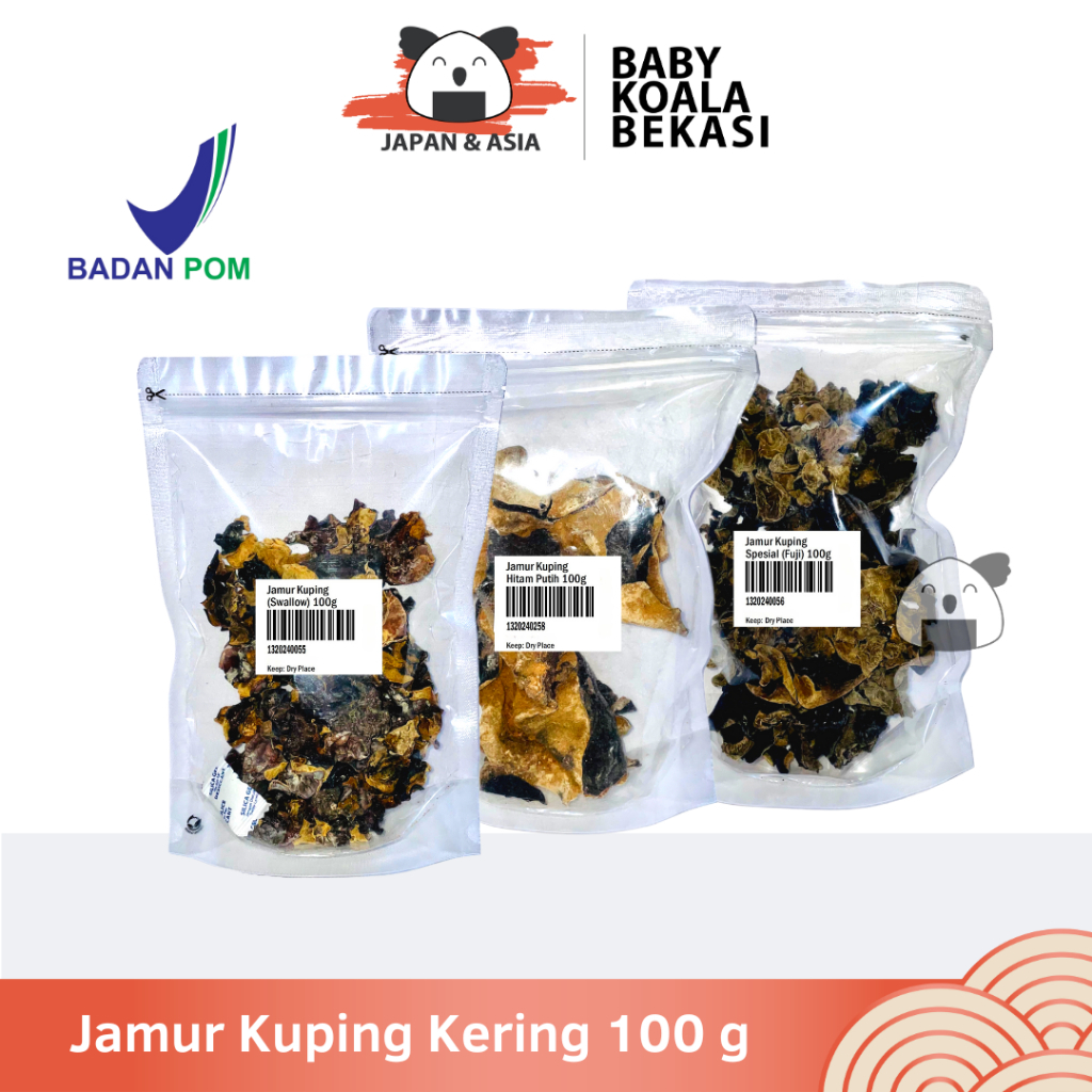 

BOKNI JAMUR KUPING KERING 100 g | Swallow Hitam Putih Fuji Black Fungus -BKB