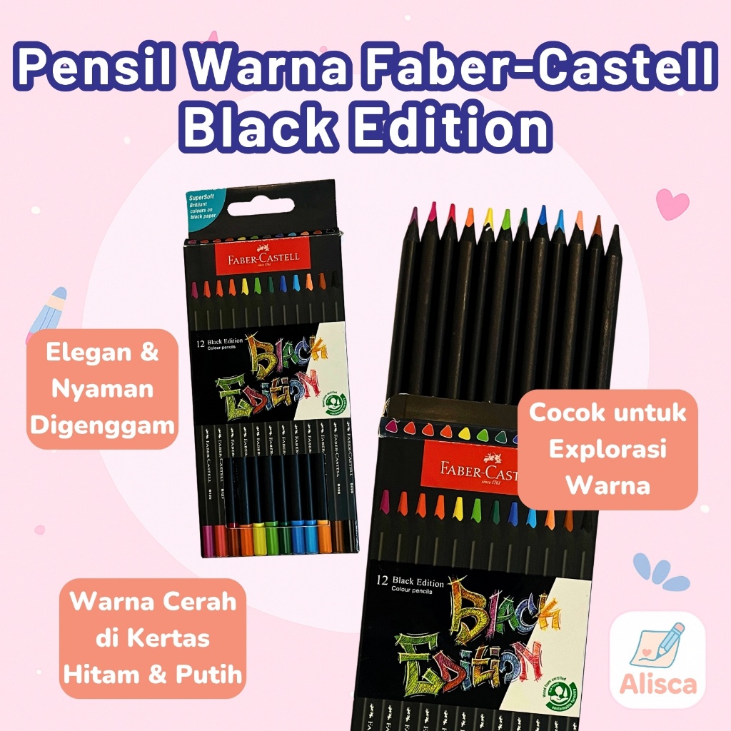 

Pensil Warna Faber-Castell Black Edition Isi 12 - Super Cerah di Kertas Hitam - Alisca
