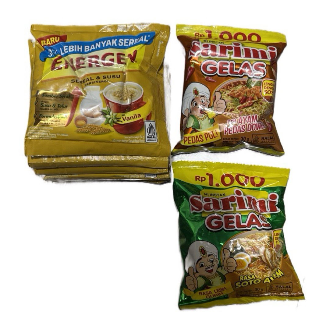

(C3) Combo Paket Energen vanila renceng, 2pcs Sarimi Gelas