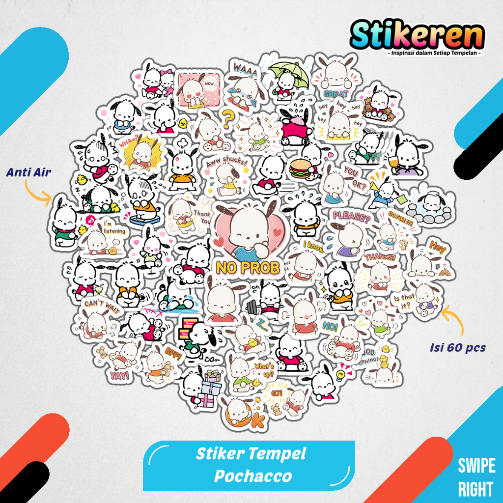

Stiker Pochacco Kartun Paper Vinyl Dekorasi Laptop Koper Tumbler Kulkas DIY