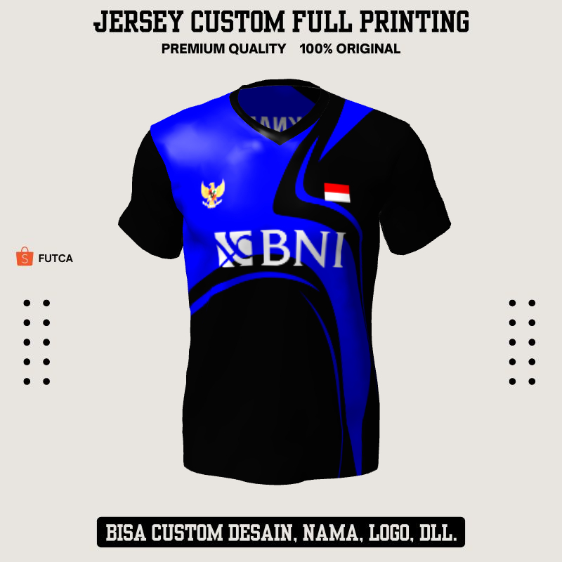 Kaos Jersey Baju Olahraga Custom Full Printing -Jersey Badminton Hitam Corak Biru 2