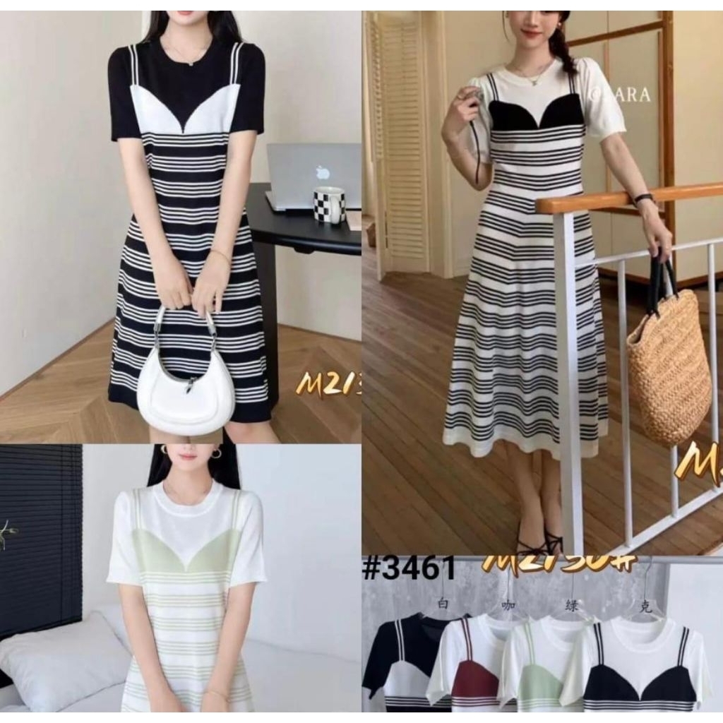 2130 DRES KNIT PREMIUM IMPORT  LENGAN PENDEK WANITA SALUR