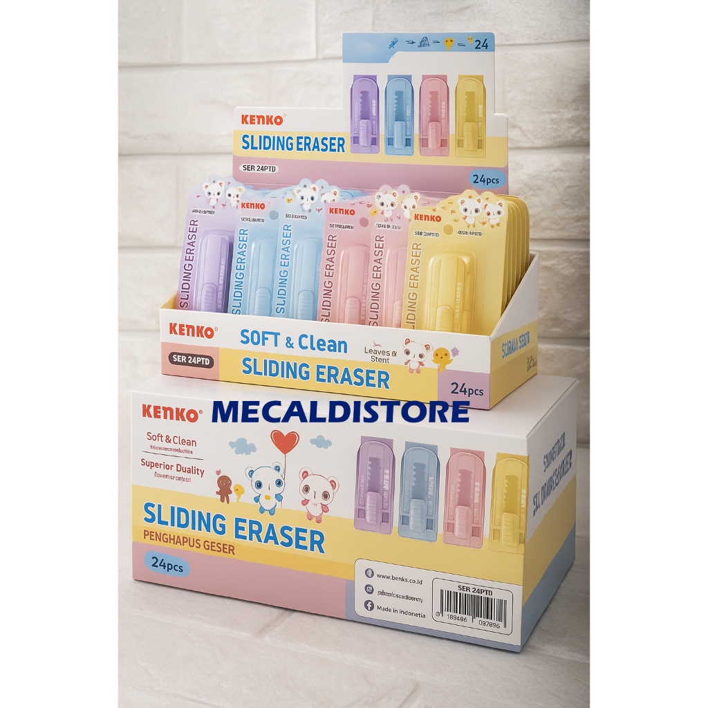 

GROSIR 1 BOX 24 PCS PENGHAPUS CUTTER SLIDING ERASER KENKO SER-24PTR WARNA PASTEL PENGHAPUS DORONG