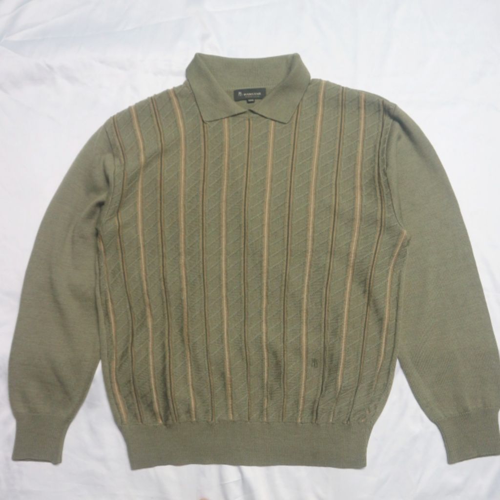 MANSTAR Polo Shirt Green Motif Textured Ijo Knit Sweater Knitwear Sweater Sweatshirt Crewneck Rajut 