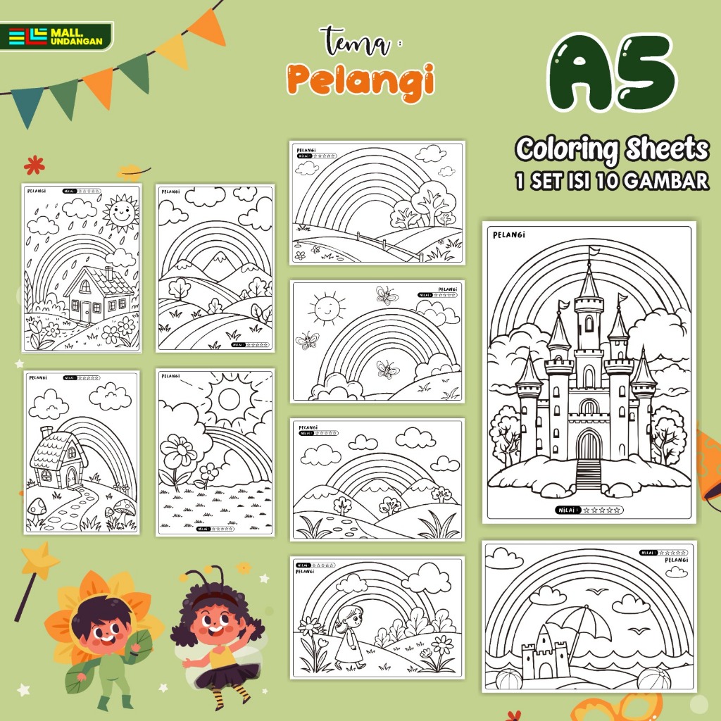 

LEMBARAN MEWARNAI ANAK A5 - BAGIAN TEMA PELANGI - PAPER COLORING SHEETS FOR KIDS
