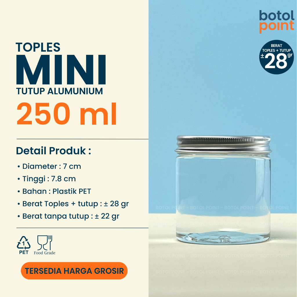 Toples Mini 250 ML TUTUP ALUMUNIUM - Toples Plastik 250ml GROSIR - Kemasan Makanan, Hampers