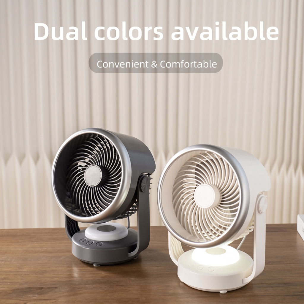 AEROXEL Kipas Meja Mini Otomatis Gerak 12 Inci 4 Speed 6000mAh Putih N701Y dengan 110° Auto-Oscillat