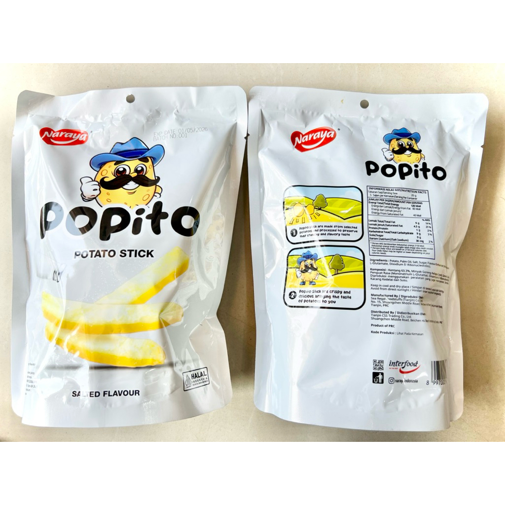 

Potato Stick Popito Spicy dan Original Salt 5sachet/bag 100g