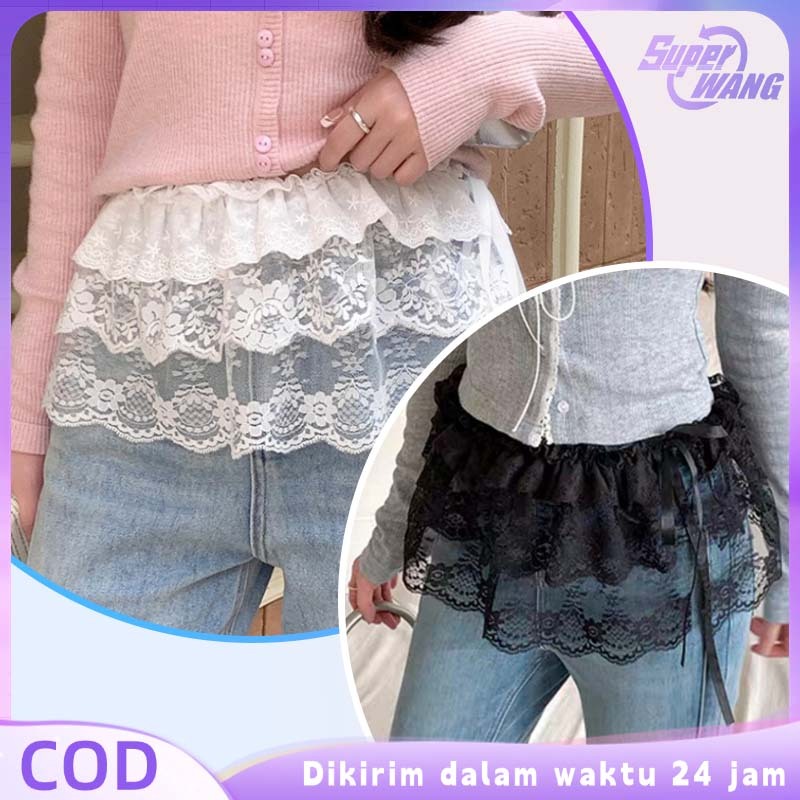 Rok Renda Wanita Layer Mini Skirt Celemek Tirai Rok Korea Celemek Rok Renda