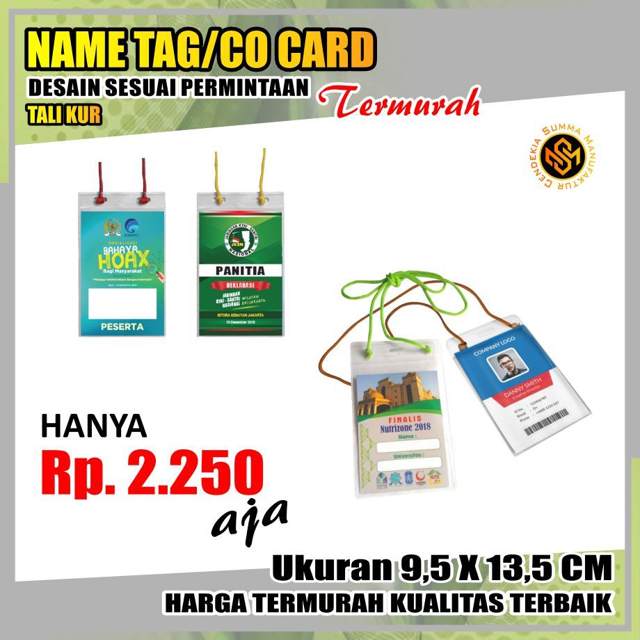 

Co Card ID 9,5 x 13,5 CM Tali Kur Kartu Panitia Peserta Name Tag Seminar Ospek Event Kurban Qurban Zakat HUT RI Agustusan Mika Plastik
