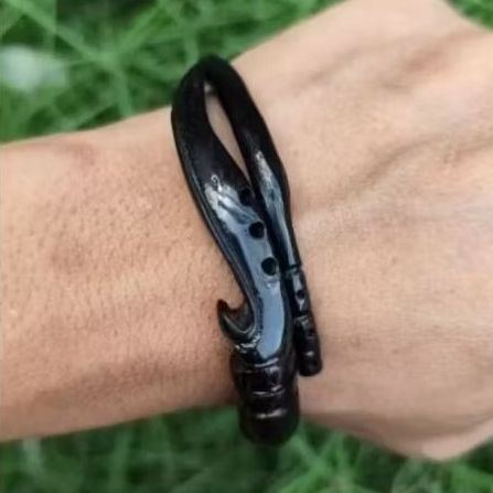 Gelang Akar Bahar Hitam Asli Ukir Kujang 100% Original