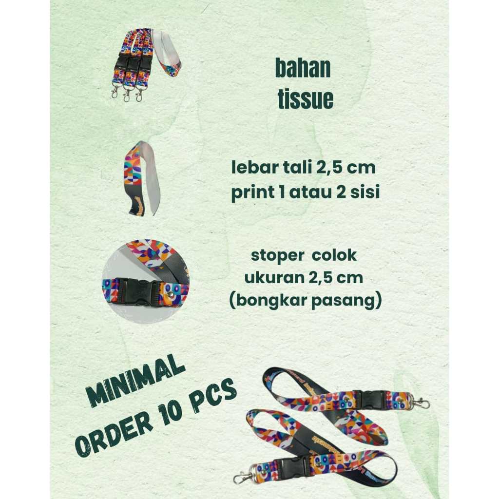 

Cetak Custom Lanyard Sublim SATU SISI DAN DUA SISI (10pcs) Lebar 2.5 CM tali lanyard custom id card
