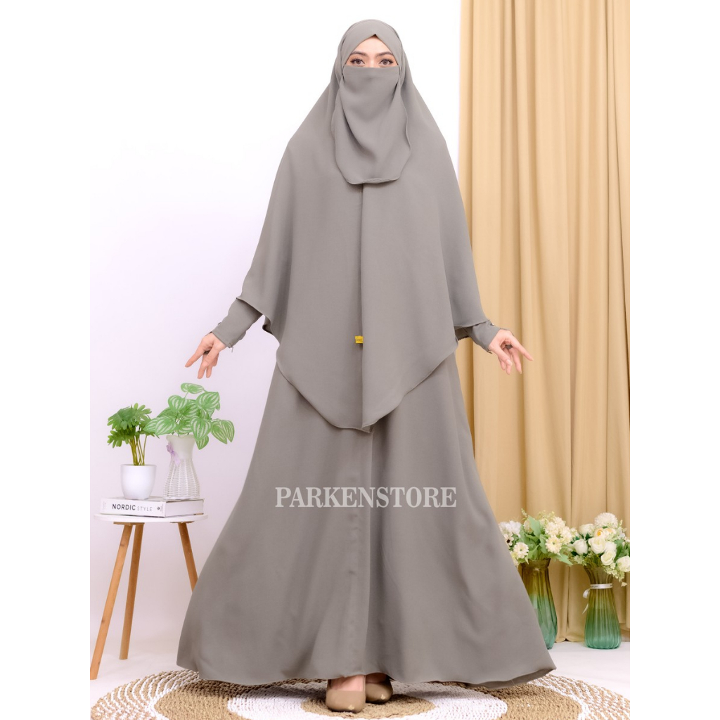 HEMAT LUAR BIASA Gamis Alesha Abaya Syar'i Set Hijab Bandana Free Cadar tali Sabrina Anti UV