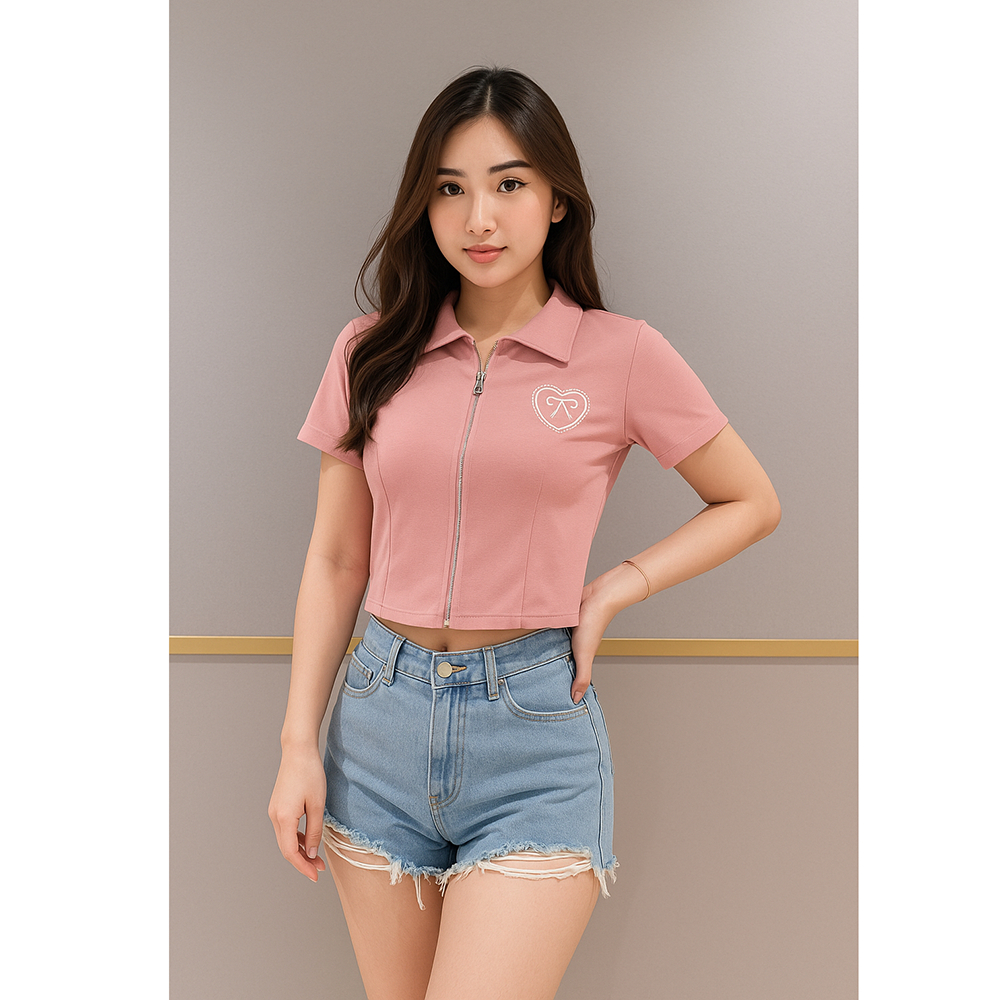 Blus HM happy mint terbaru motif love cantik asli bangkok - Blouse Pink