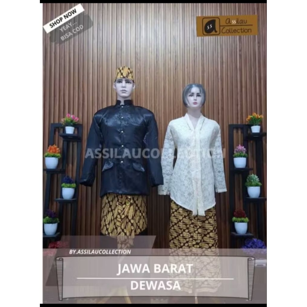 adat JABAR/SUNDA Baju Adat Sunda Satuan Pria atau Wanita Lengkap dengan Aksesori Tersedia Ukuran M h