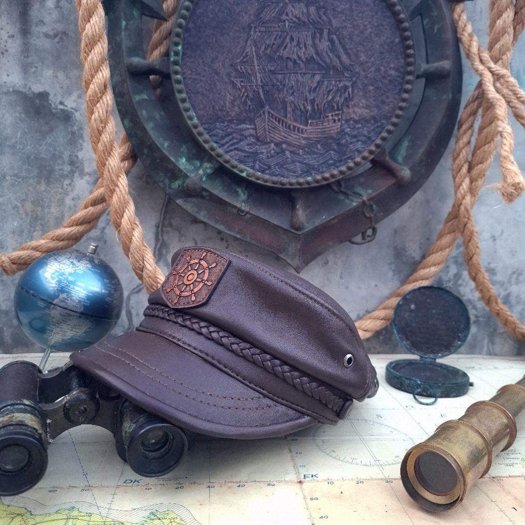 Topi Kapal / Topi Nahkoda Kulit Asli Topi Pelaut POLIVESTAR