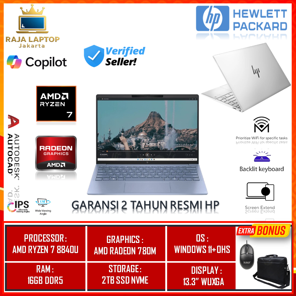HP Pavilion Aero 13 Amd Ryzen 7 8840U 16GB 1TB SSD 13.3" WUXGA 100% SRGB Windows11 Home+OHS