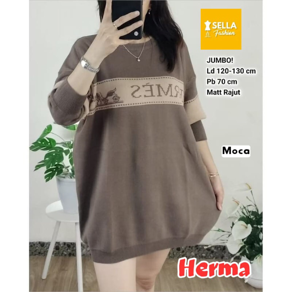 Herma bluse jumbo wanita Ld 130 rajut import korean style atasan wanita big size