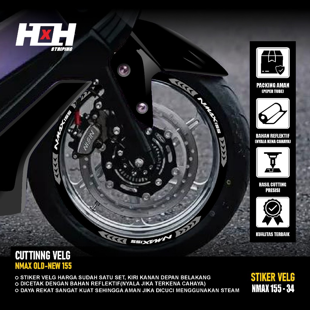 (COD) Cutting Sticker Velg yamaha Nmax 155 turbo connected Stiker Lis Variasi Ban velk nyala 34
