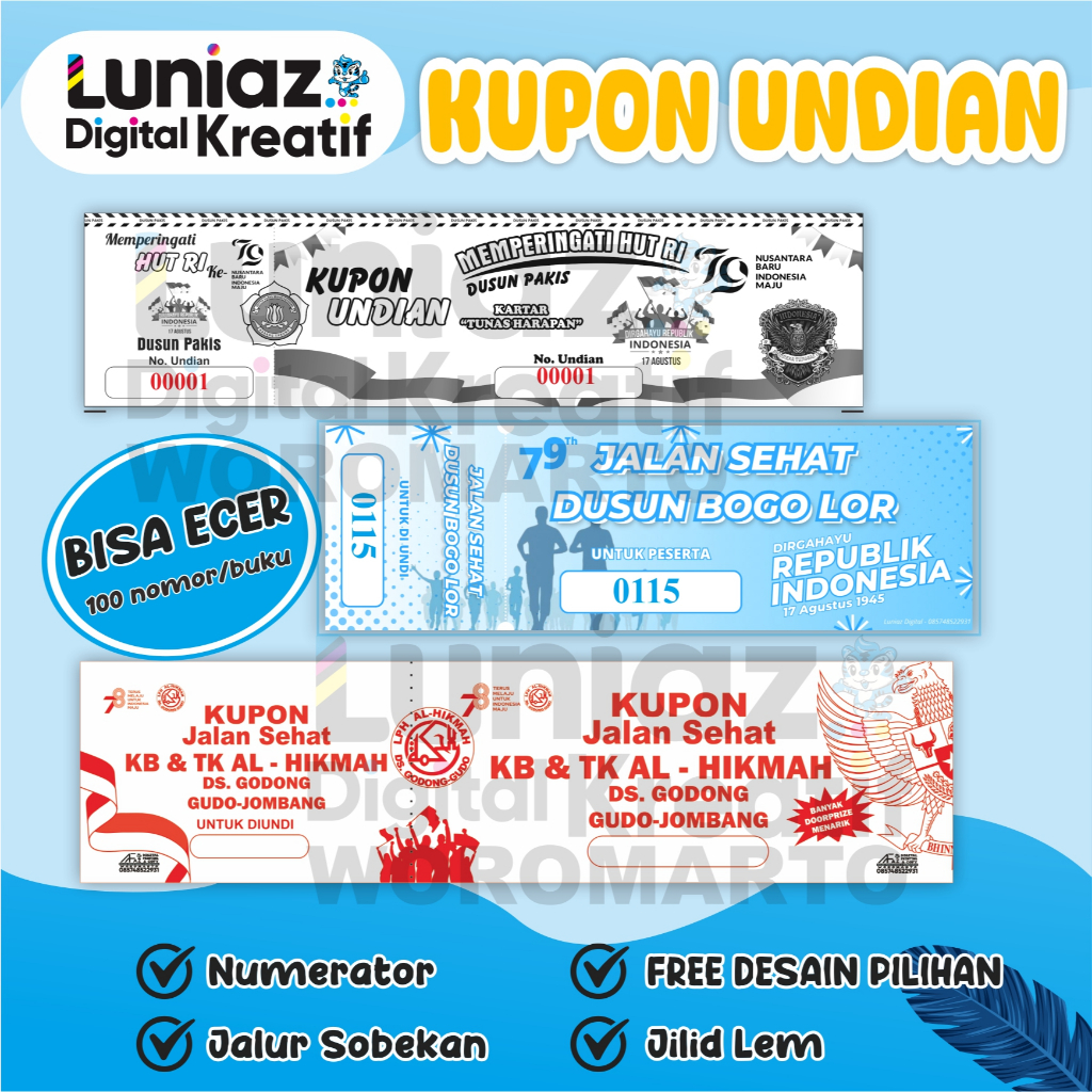CETAK KUPON UNDIAN AGUSTUSAN UNDIAN BISA ECER | 1 BUKU | KUPON UNDIAN MURAH | KUPON CUSTOM  MURAH