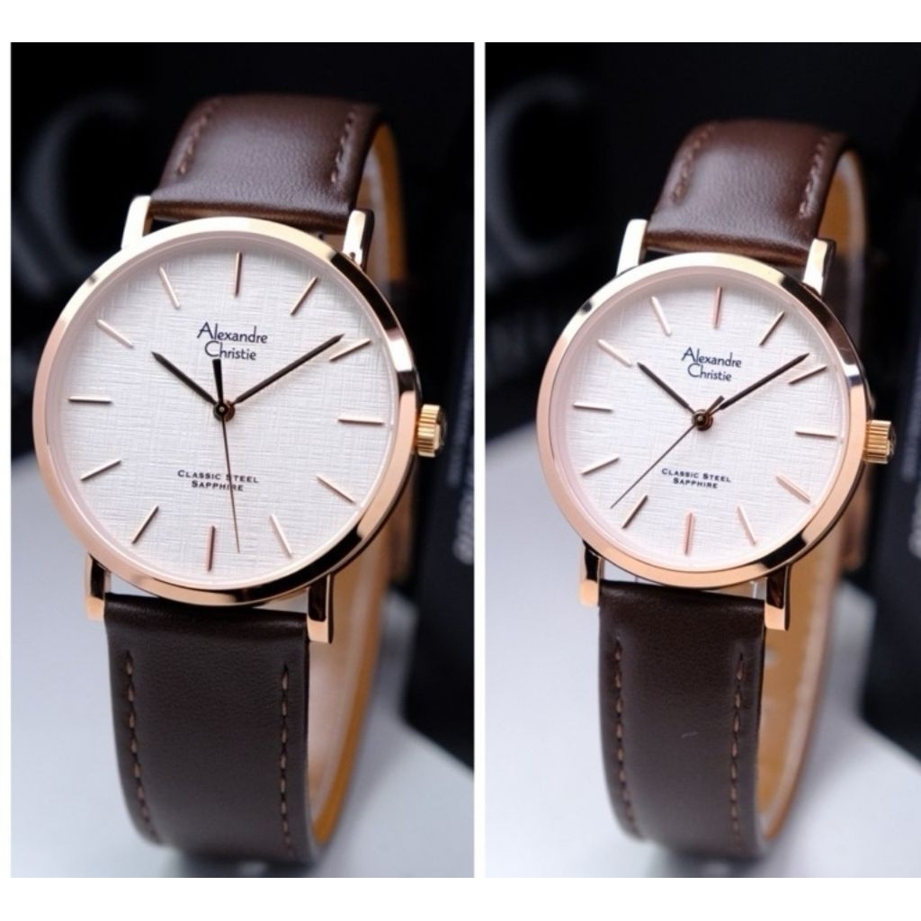 Alexandre Christie AC 8698  / Ac8698  kulit jam tangan couple Original