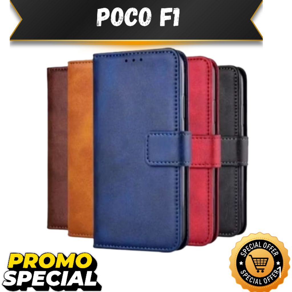 FLIP CASE UNTUK POCO F1 -FLIP LEATHER CASE PREMIUM-FLIP WALLET CASE KULIT TPU
