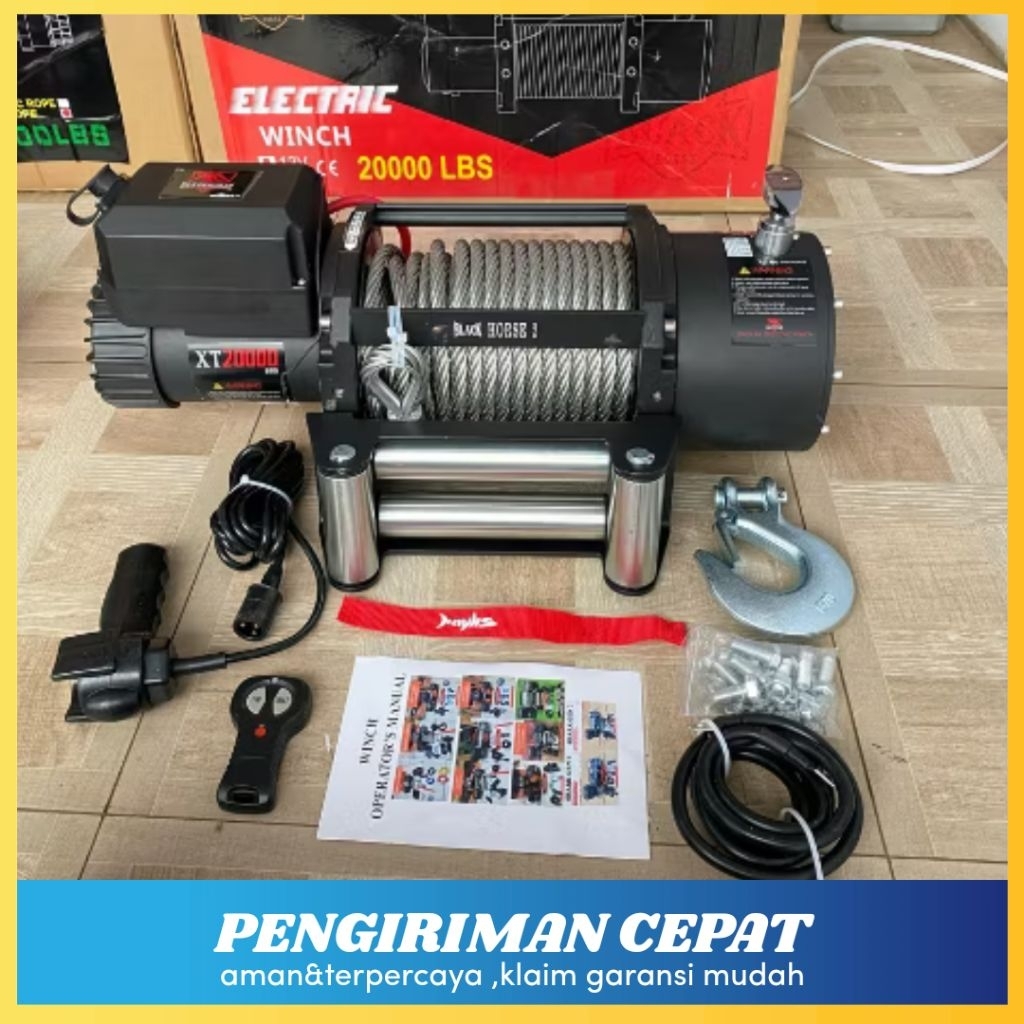 winch 20,000lbs kapasitas 10ton Sling baja Winch XT BLACK H tali derek mobil offroad 12v 24v