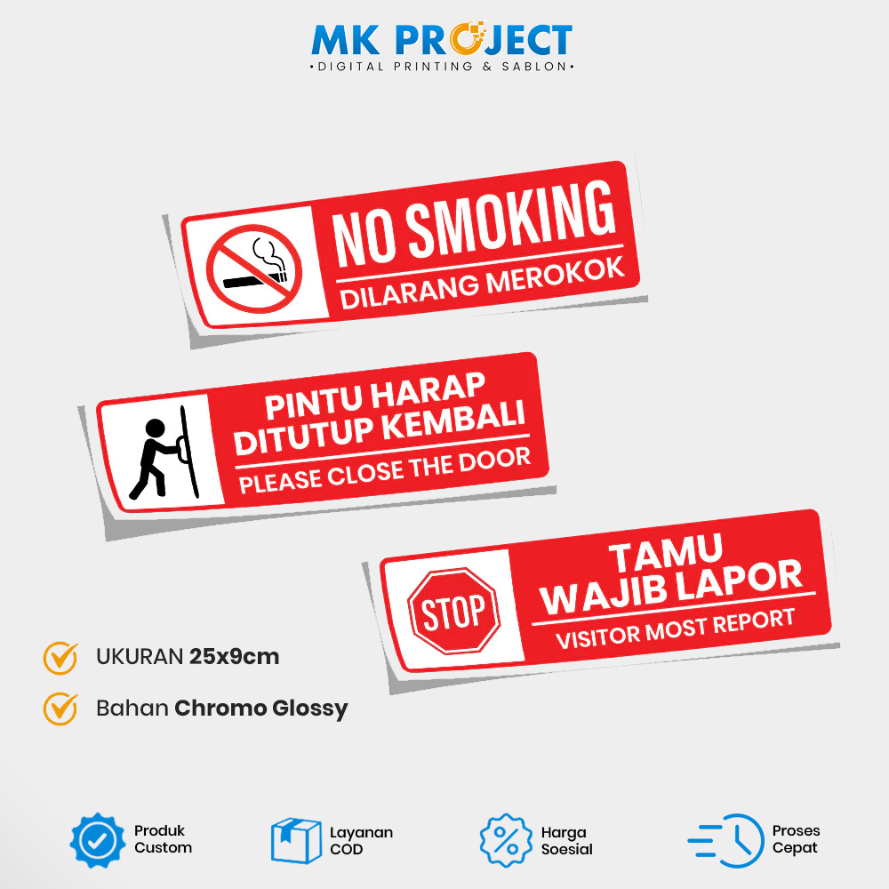 

STICKER NO SMOKING, PINTU HARAP TUTUP KEMBALI / STIKER TAMU WAJIB LAPOR || MK PROJECT