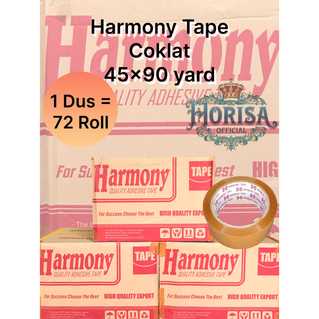 

Harmony Tape 45 mm × 90 Yard 1 Dus 72 roll – Lakban coklat packing terbaik, Best Seller termurah
