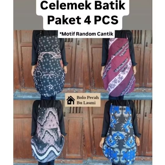 (Paket 4 Pcs) Celemek Apron Masak / Celemek Apron Batik / Celemek Apron Masak Kain Katun