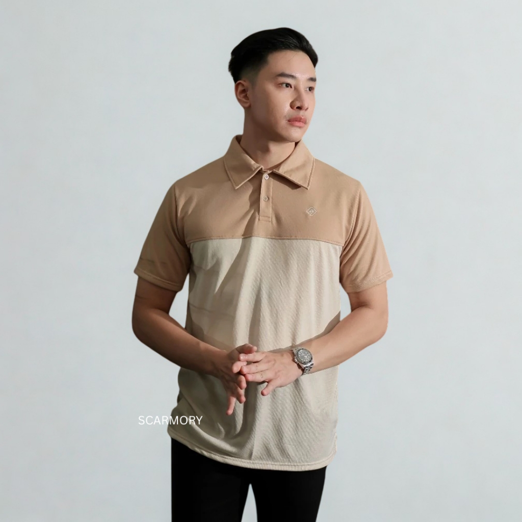 HARVEY Kaos Polo Kerah Pria Warna Mocca Cream