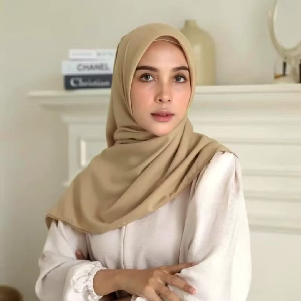 KHAKI MUDA / ASN Hijab Pollycotton Hijab Square ( Hijab Warna Khaki Muda, Hijab Warna ASN, Hijab Unt
