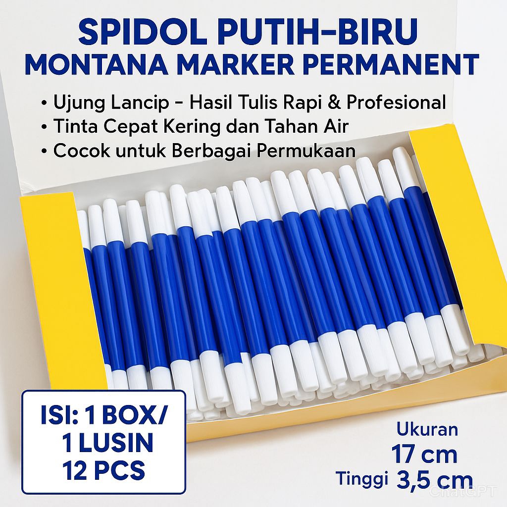 

Spidol Putih-Biru Montana Marker Permanent (1 Box / 1 Lusin – 12 pcs)