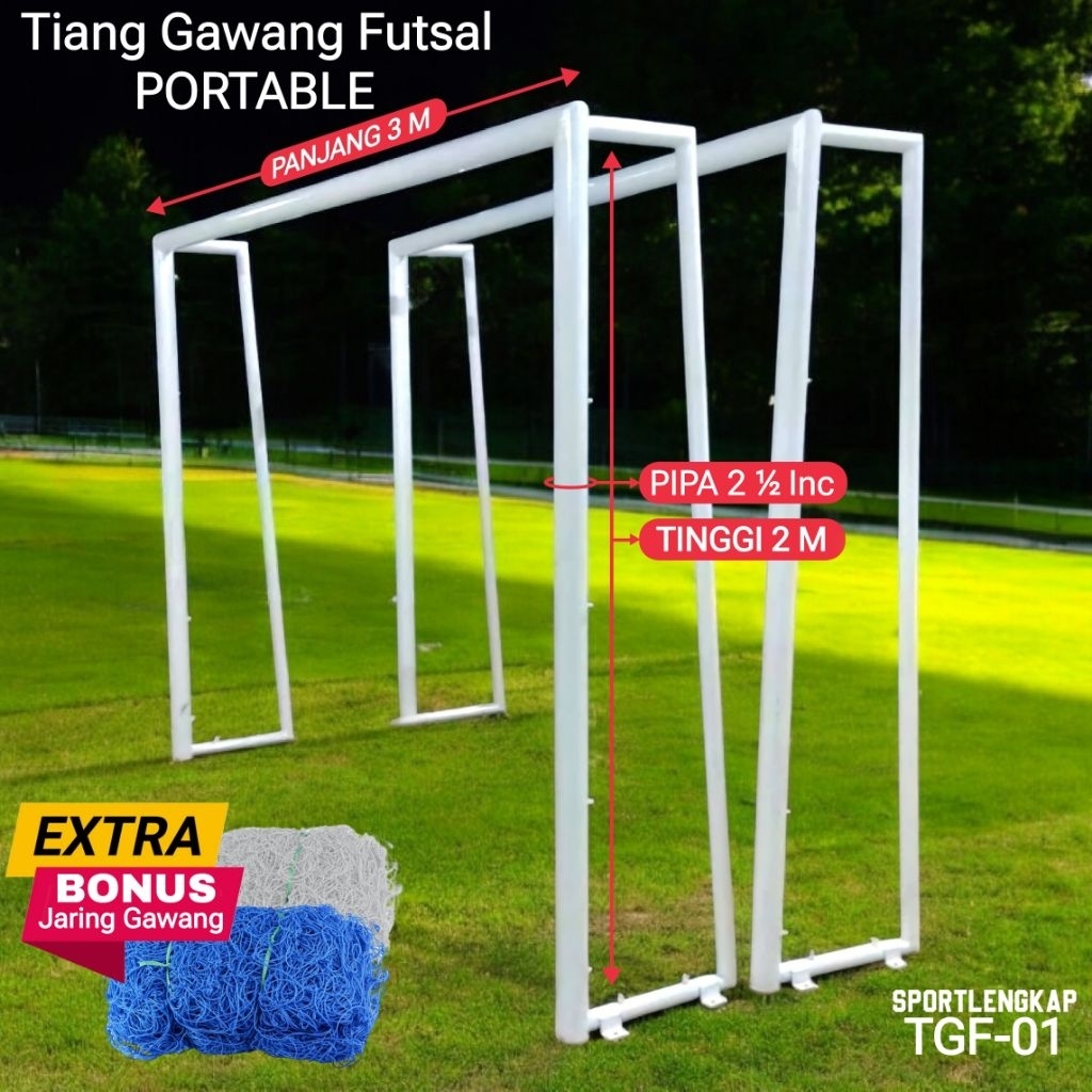 Tiang gawang futsal portable, dapat jaring gawang TGF-01