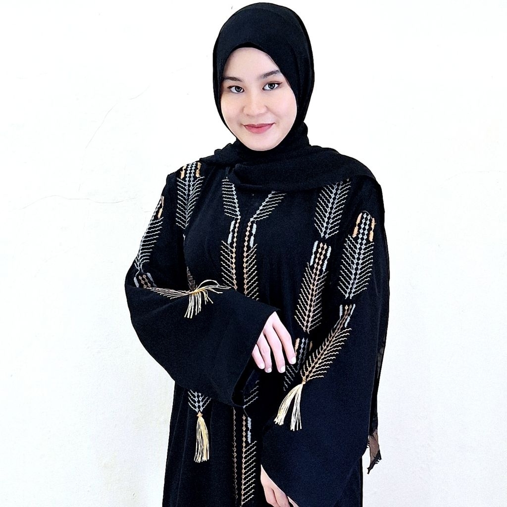 Abaya Hitam Bordir Tassel Gamis Wanita Hitam Bordir Mewah Elegan Baju Arab
