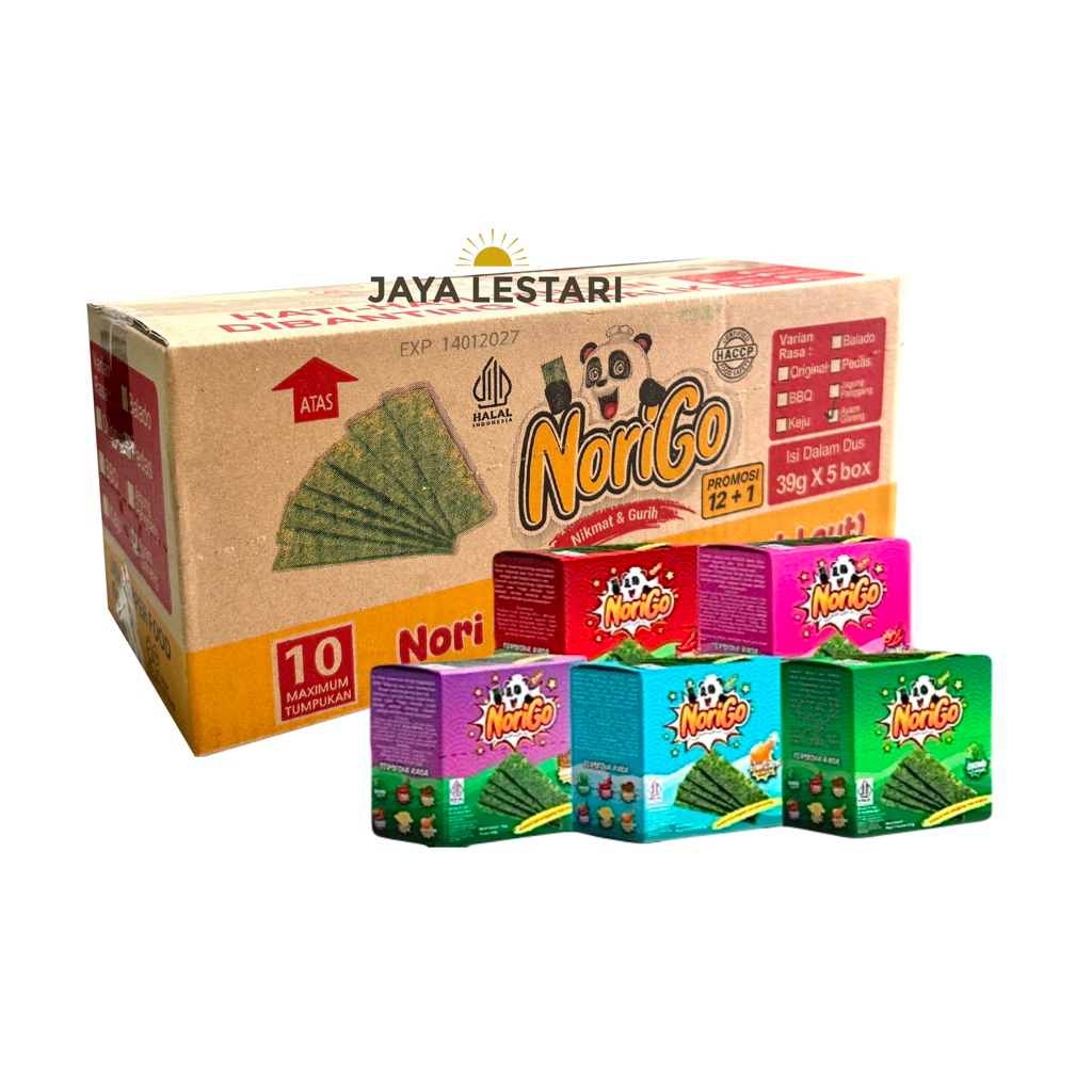

(Karton) NoriGo Rumput Laut Panggang Karton (Isi 5 Box/Karton) (5x36g) (8 Varian Rasa)
