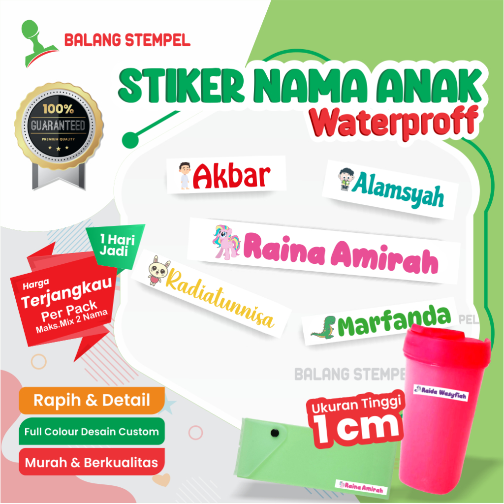 

Stiker Custom Nama Penanda Buku ATK Waterproof Ukuran Tinggi 1 cm Label Kotak Makanan