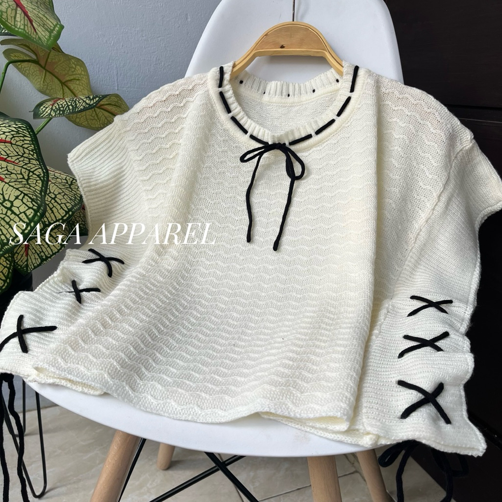 Vest Luluna - Atasan Vest Rompi Rajut Outerwear  Kerah Pita Korean Style