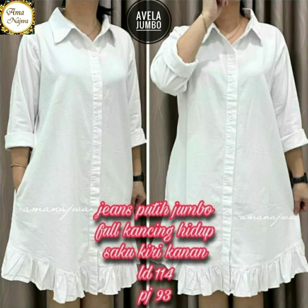 Aveela Putih Tunik Jeans JUMBO LD 114 fit XXXL / amanajwa