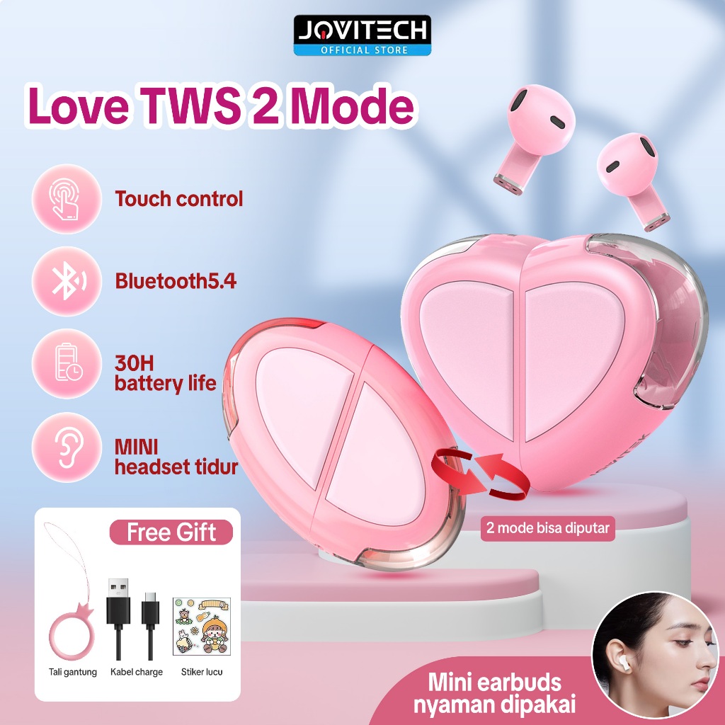 Jovitech EP27C Headset 2 Model Love TWS Cutes Earphone Pink Bluetooth 5.4 HiFi Sound Bluetooth Earbu