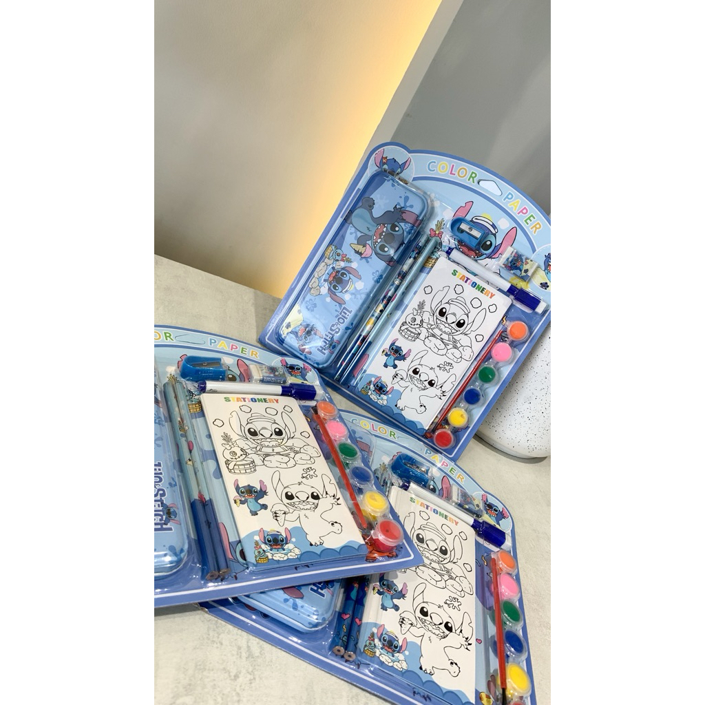 

set kotak pensil alat tulis cat air anak stitch