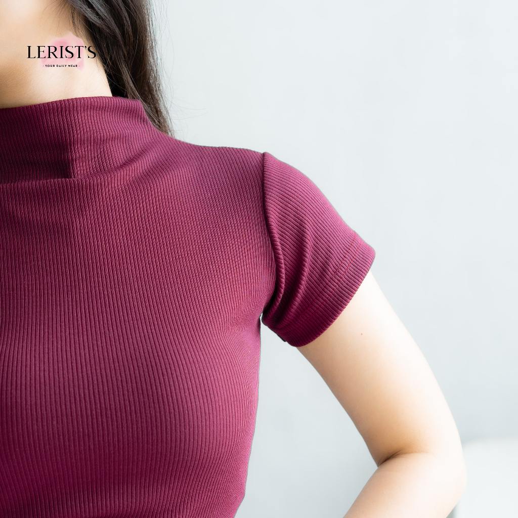 Crop Turtle neck Lerist- Atasan wanita kekinian crop top slimfit leher turtle neck knit premium Leri
