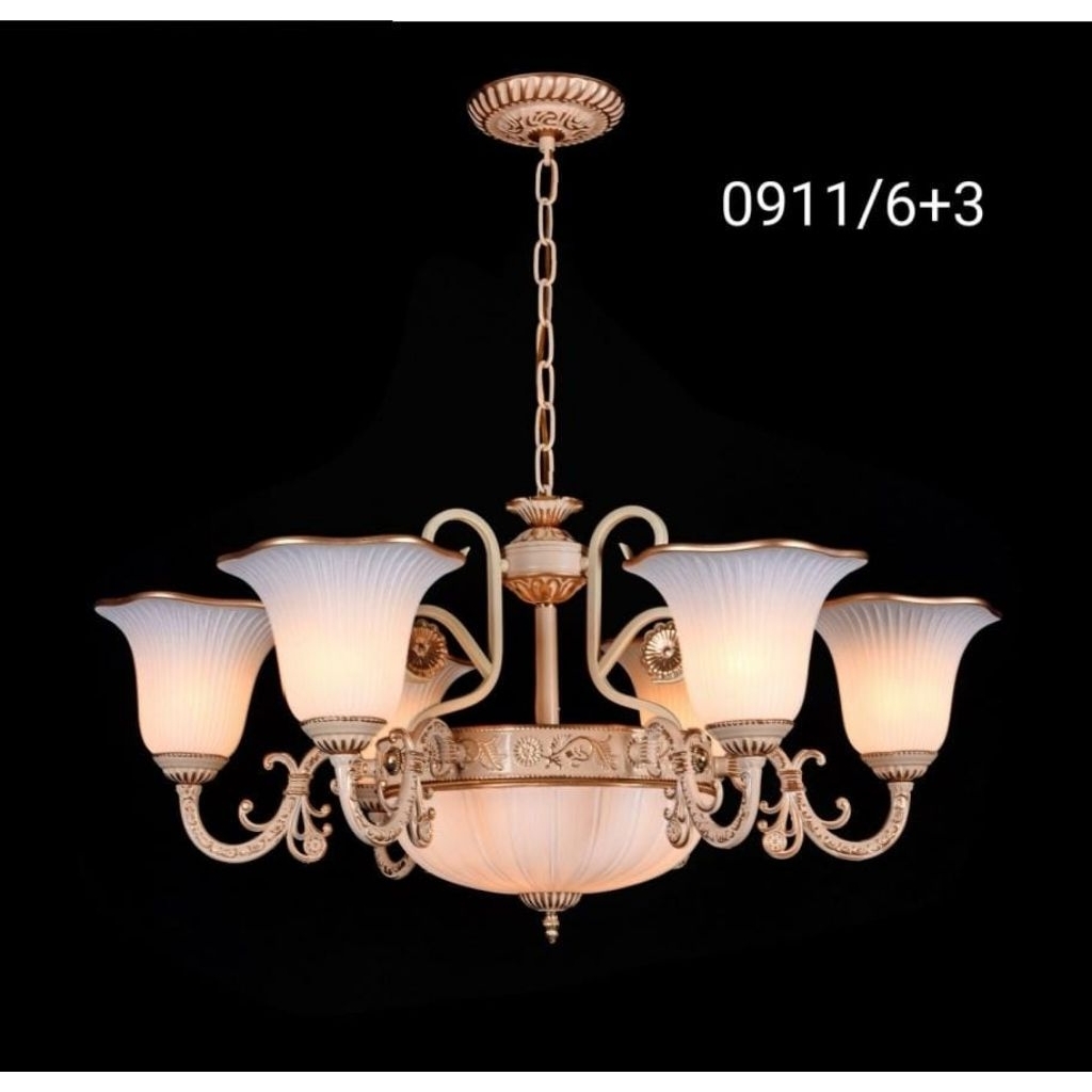 LAMPU GANTUNG HIAS KLASIK RUANG TAMU 9 LAMPU MEWAH