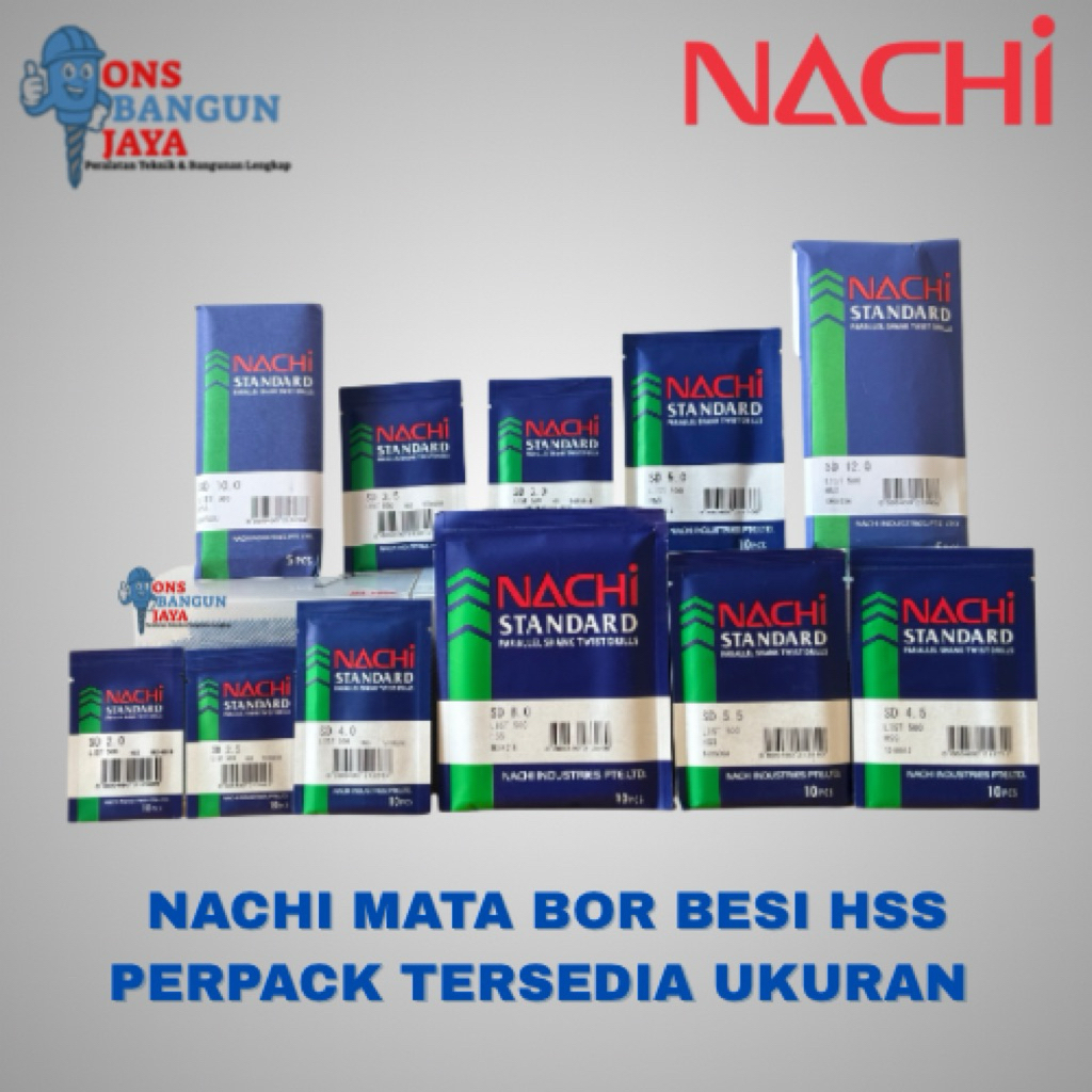 NACHI Mata Bor Standard HSS - Ukuran Lengkap (SD 2.0 - 12.0 mm)/Pack