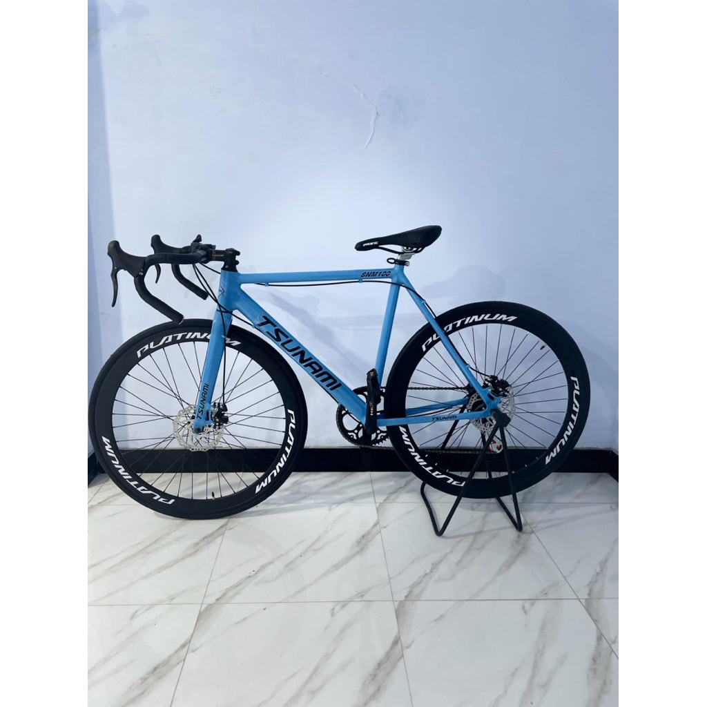 Sepeda Fixie tsunami biru velg platinum + 2 rem