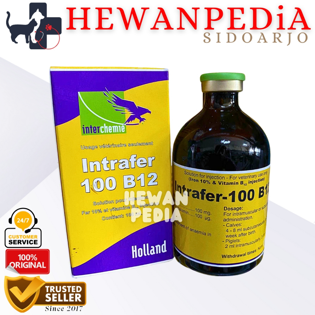 INTRAFER 100 B12 100 ml Hewanpedia - Obat Anemia & Pertumbuhan Fe & B12 Hewan Hewanpedia Obat Hewan 
