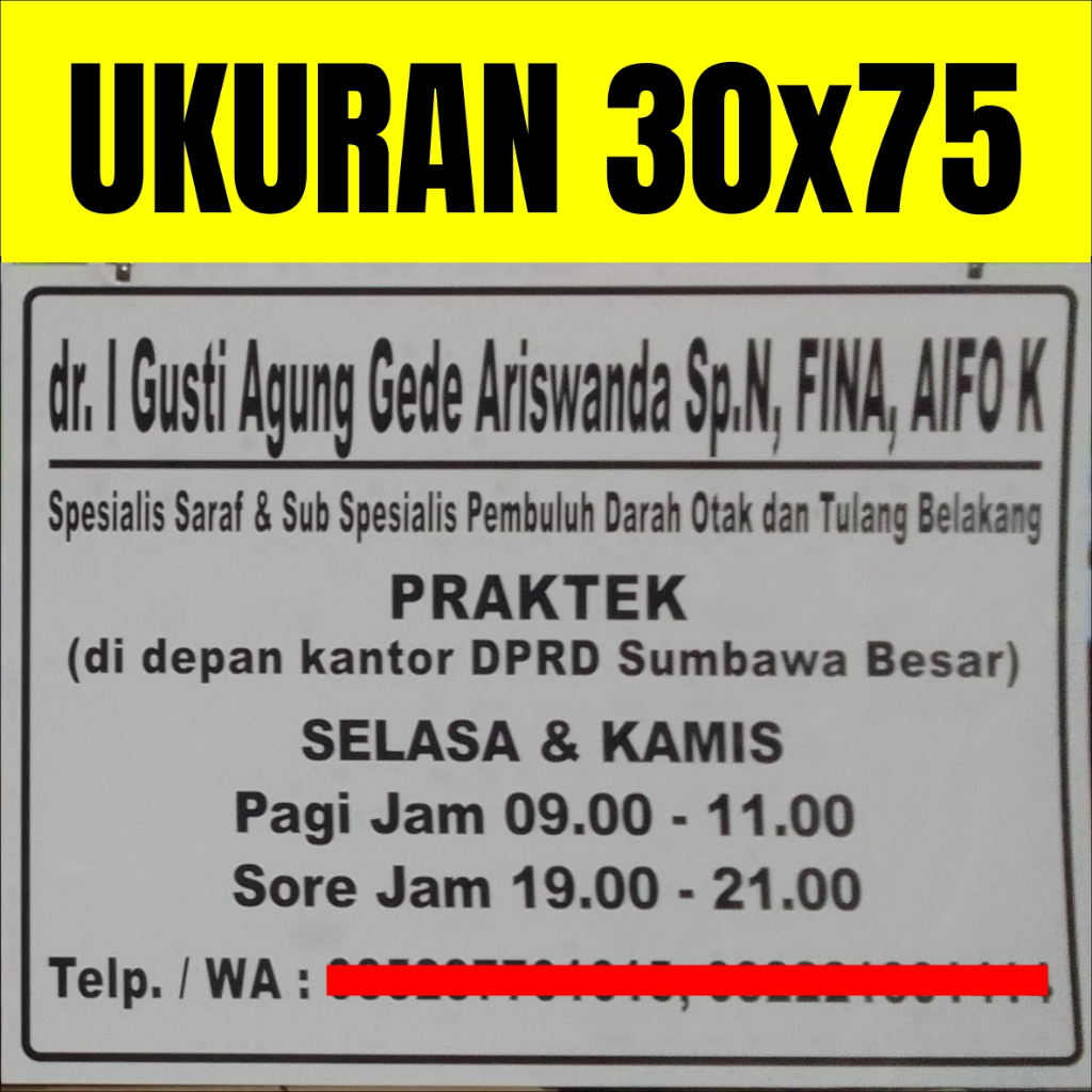 Papan Nama Acrylic 30x75 Papan Nama Dokter Plang Bidan Praktek Sekolah Sign Label 30*75 Akrilik